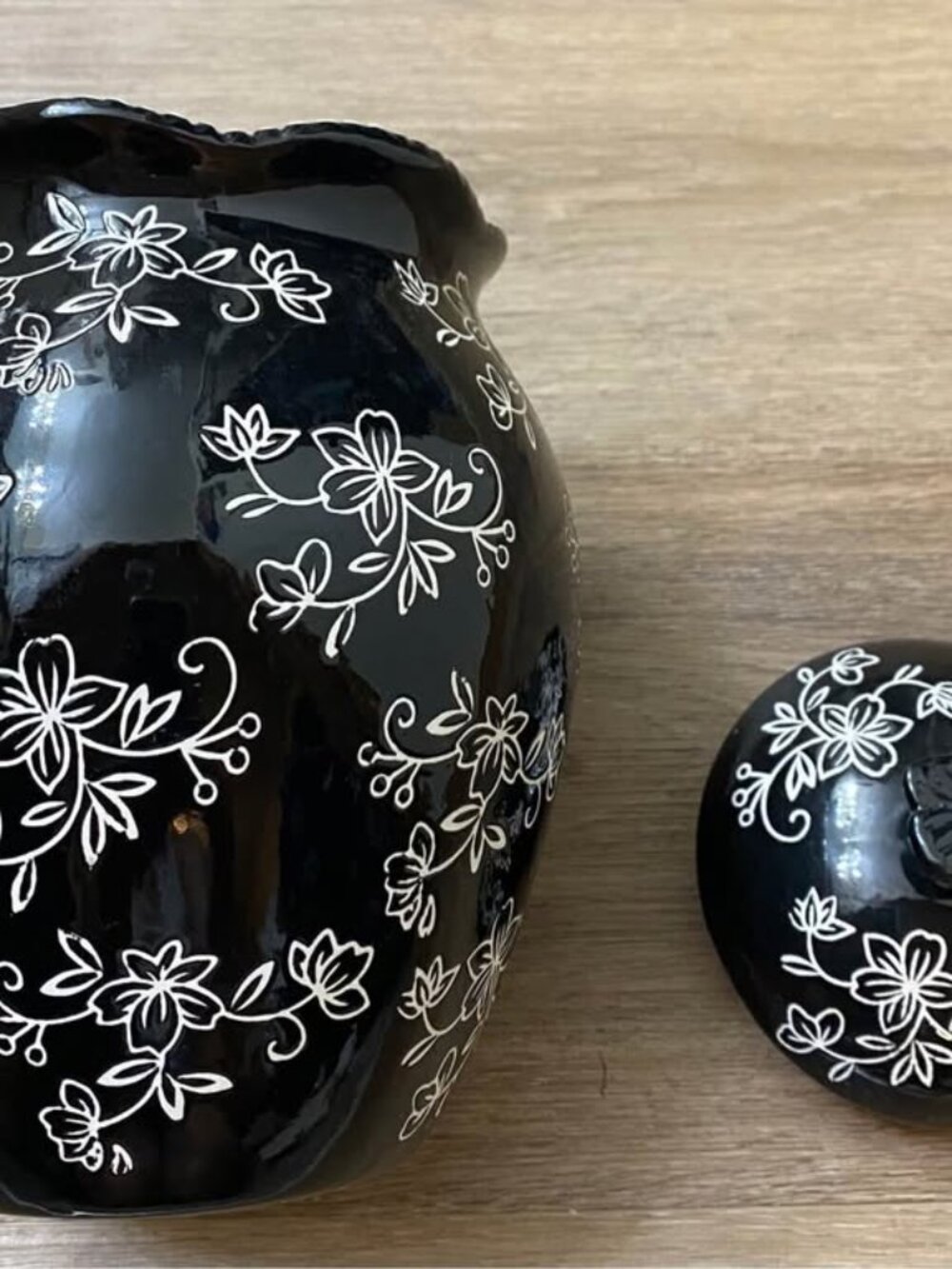 Temp-tations by Tara "Floral Lace" Black Ceramic Treat/Cookie Jar with Lid